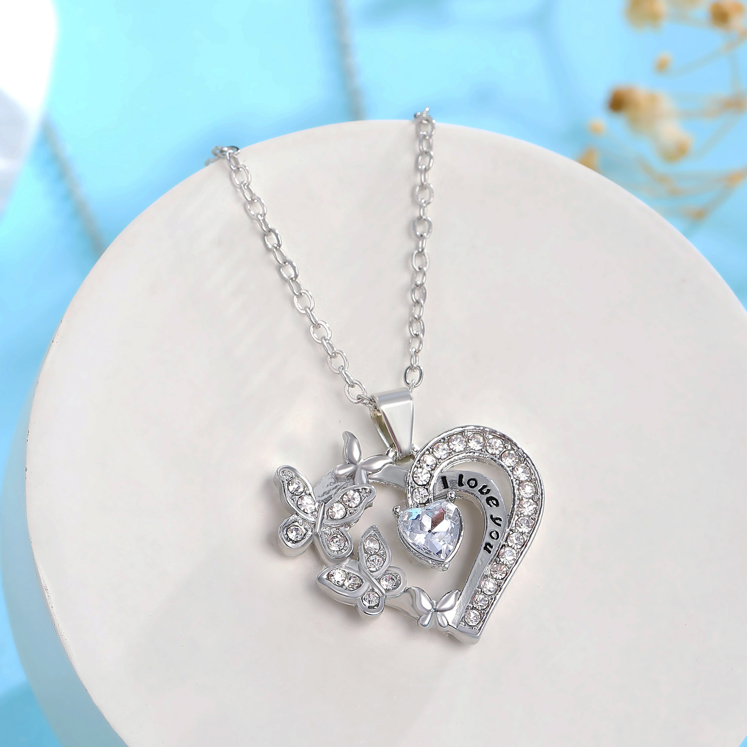 Ins Butterfly Love Necklace with Rhinestones - Stylish Hollow Heart Clavicle Chain Pendant for Valentine's Day Gifts - Image 6