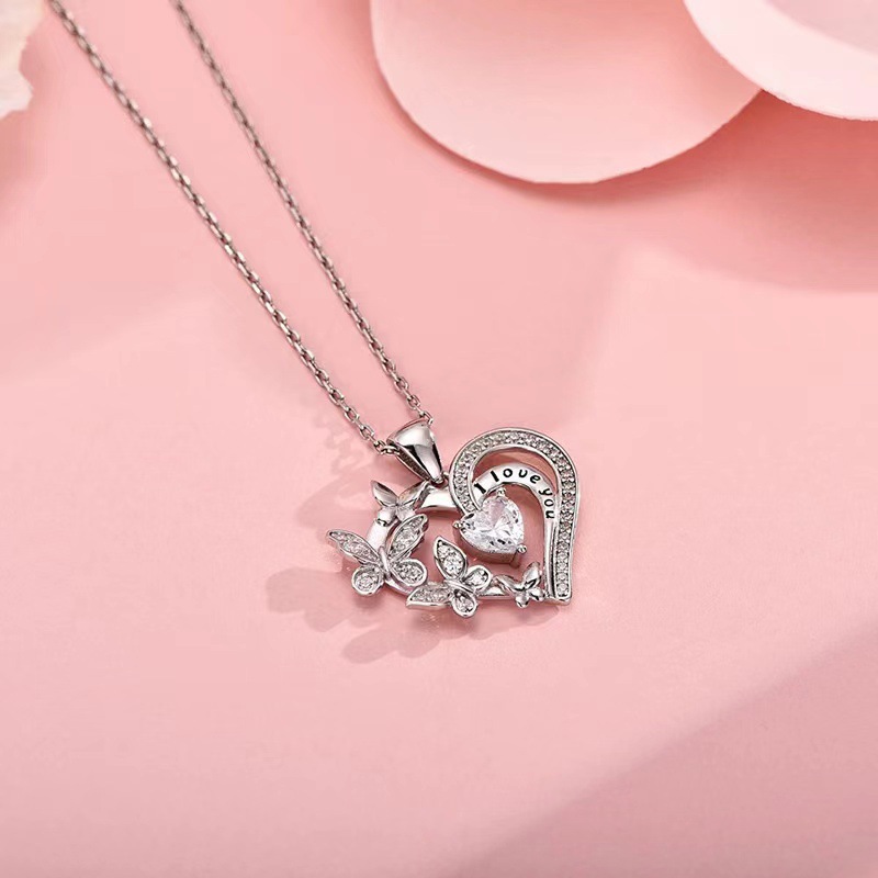 Ins Butterfly Love Necklace with Rhinestones - Stylish Hollow Heart Clavicle Chain Pendant for Valentine's Day Gifts - Image 7