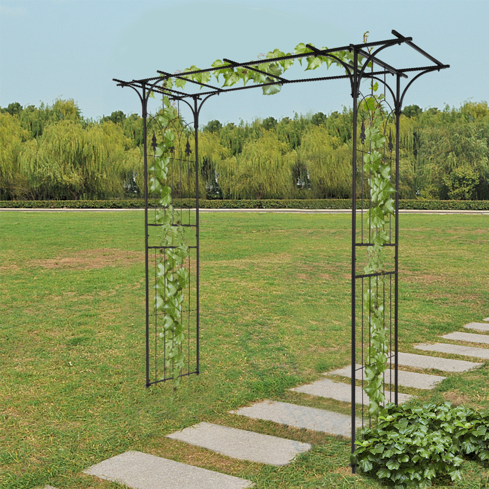 7.1ft Black Flat Top Wrought Iron Courtyard Arch - Stylish Outdoor Accent - Image 11