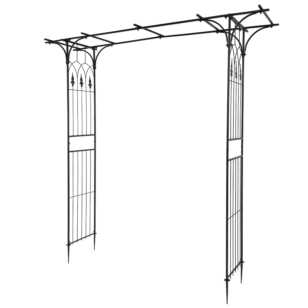 7.1ft Black Flat Top Wrought Iron Courtyard Arch - Stylish Outdoor Accent - Image 43