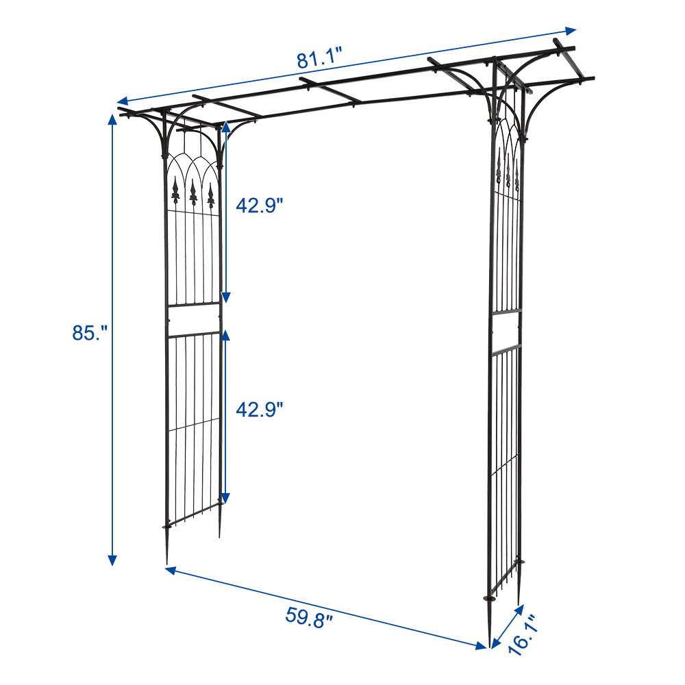 7.1ft Black Flat Top Wrought Iron Courtyard Arch - Stylish Outdoor Accent - Image 46