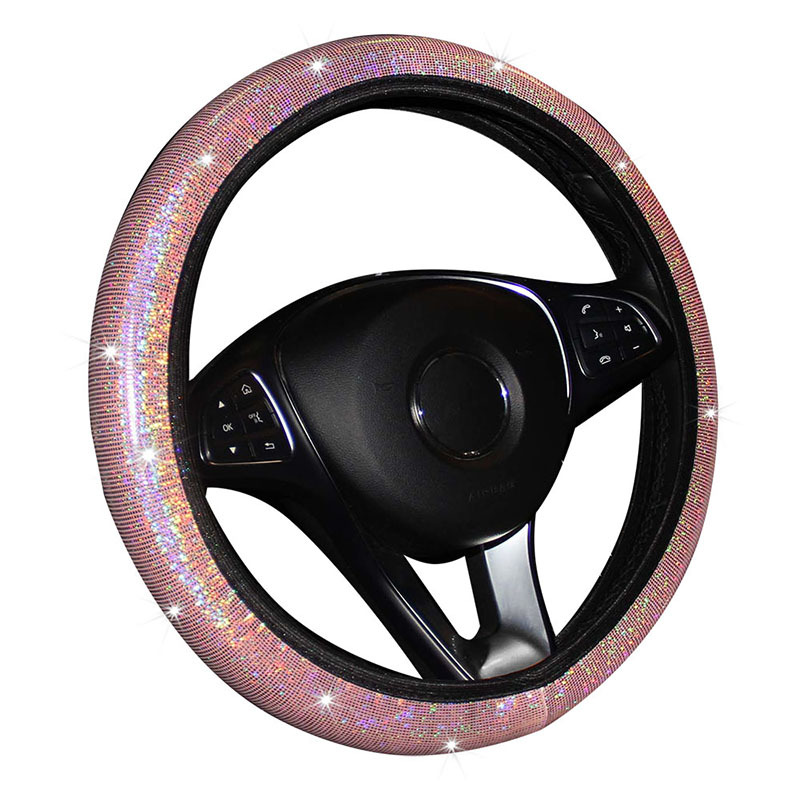 Colorful Glitter Sequin Elastic Car Steering Wheel Cover - No Inner Ring, Enhanced Grip