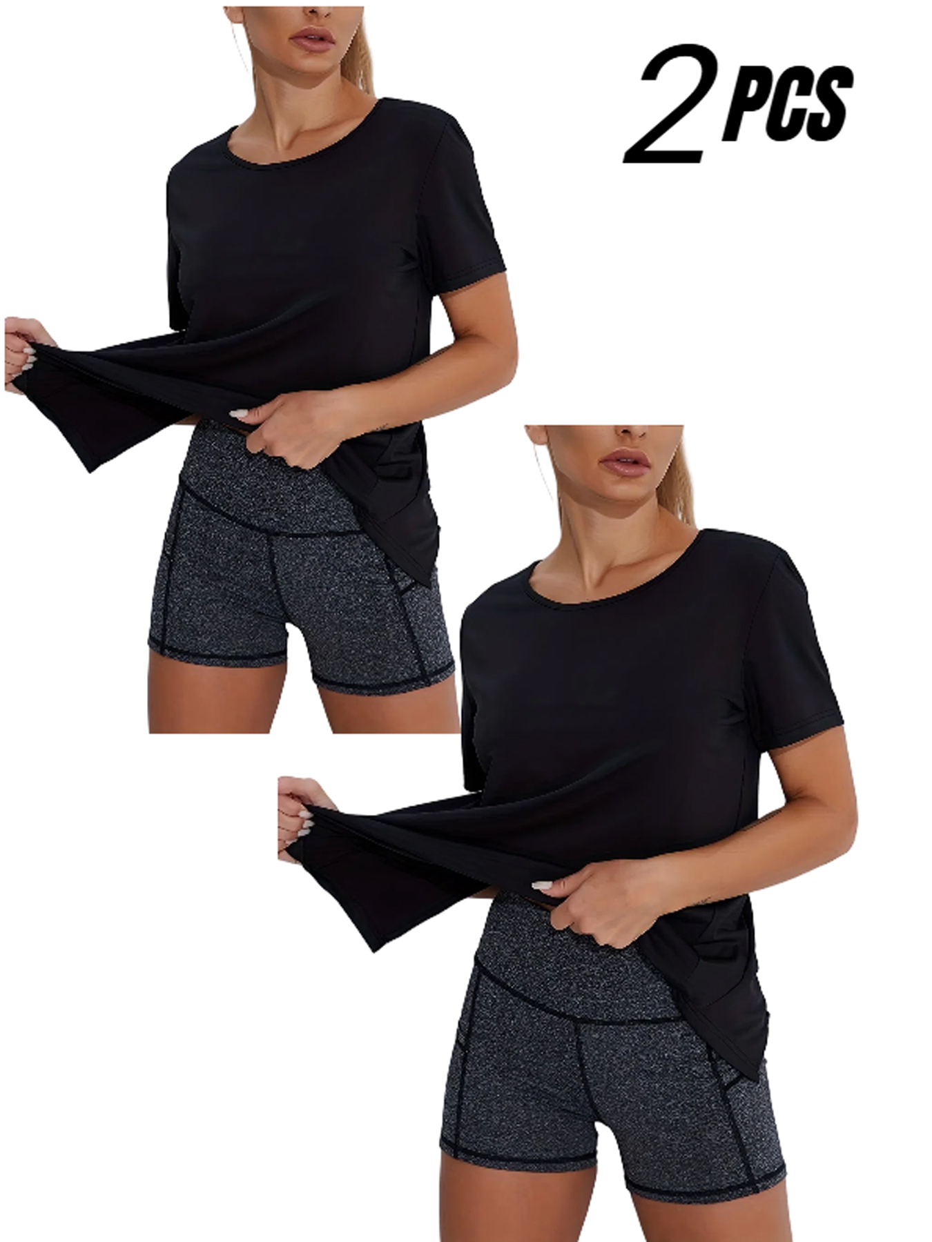 2-Pack Women's Quick-Dry Seamless Tees with Honeycomb Ventilation for Yoga, Running & Gym