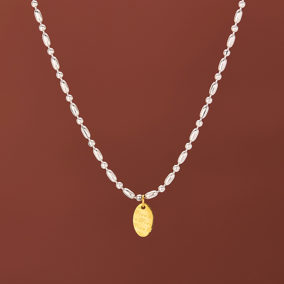 Stylish English Letter Geometric Ellipse Necklace for Trendy Elegance - Image 2