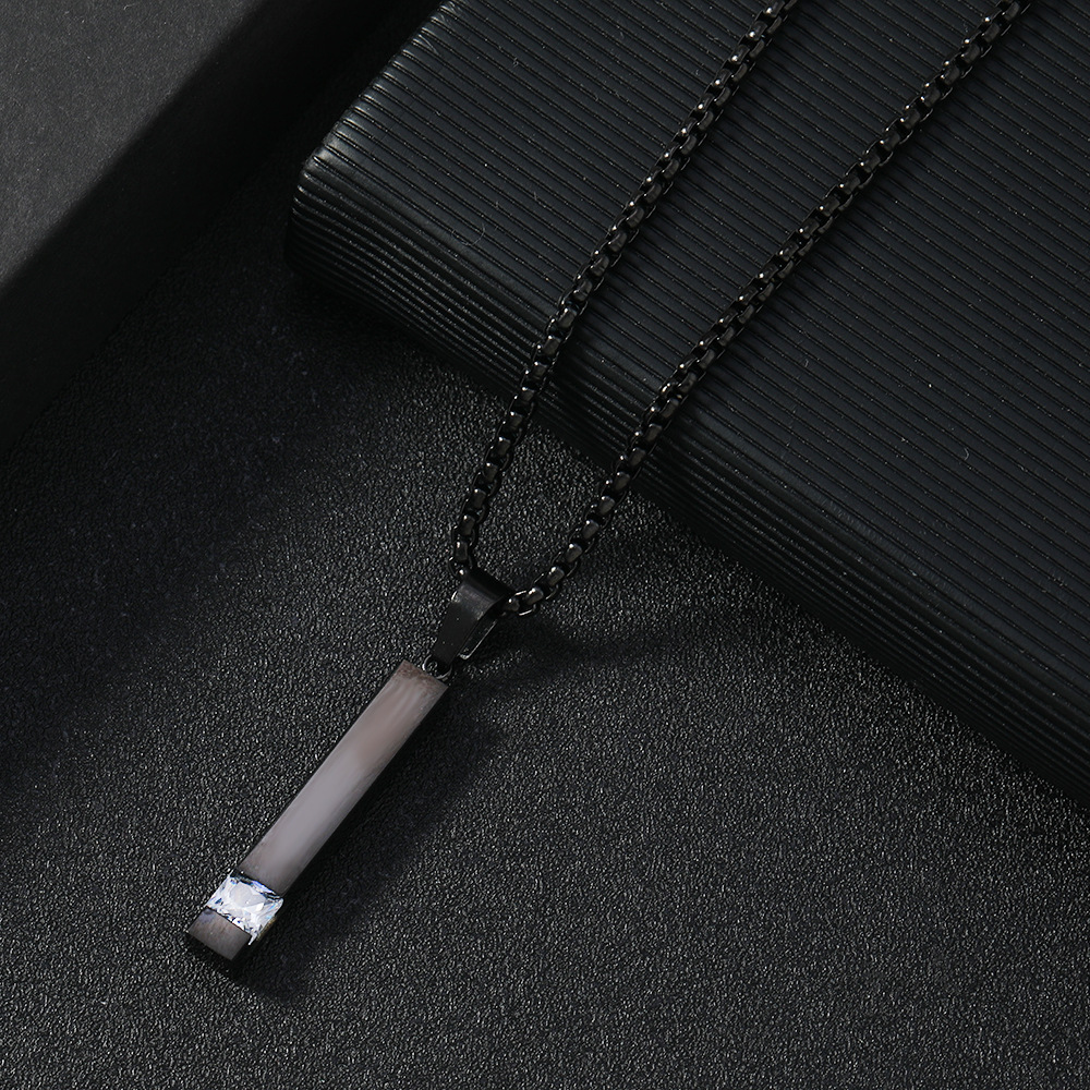 Stainless Steel Zircon Necklace with Cold Square Diamond Accent - Image 4