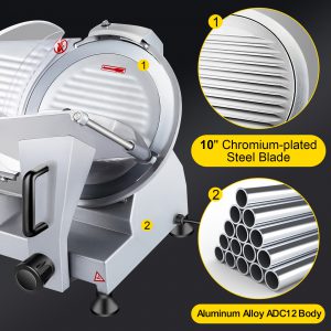 VEVOR 240W Electric Meat Slicer - Commercial Deli Food Slicer with 10" Carbon Steel Blade, Adjustable Thickness 0 - 0.47 Inch, Ideal for Home and Commercial Use, 350-400RPM