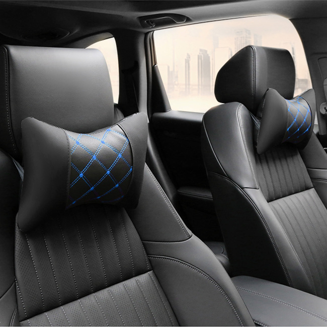 Quilted Leather Car Headrest Cervical Neck Pillow for Ultimate Protection