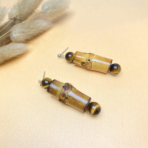 Silver Niche Design Earrings - Ethnic Style with Natural Bamboo Joint for Women