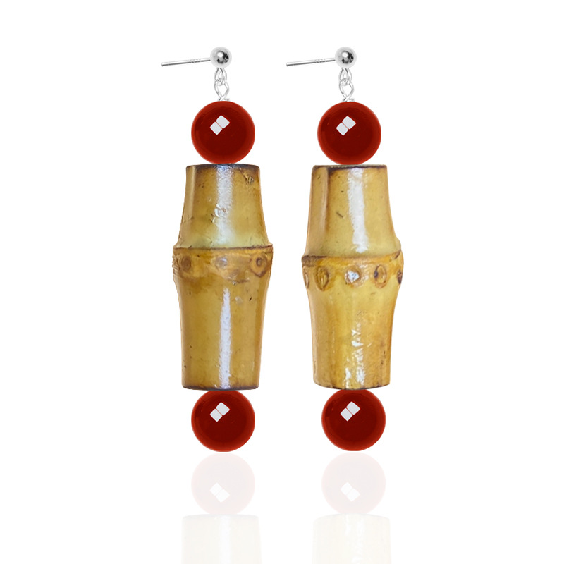 Silver Niche Design Earrings - Ethnic Style with Natural Bamboo Joint for Women - Image 2
