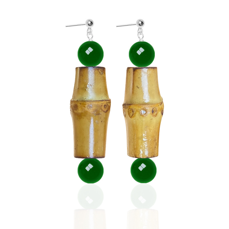 Silver Niche Design Earrings - Ethnic Style with Natural Bamboo Joint for Women - Image 3