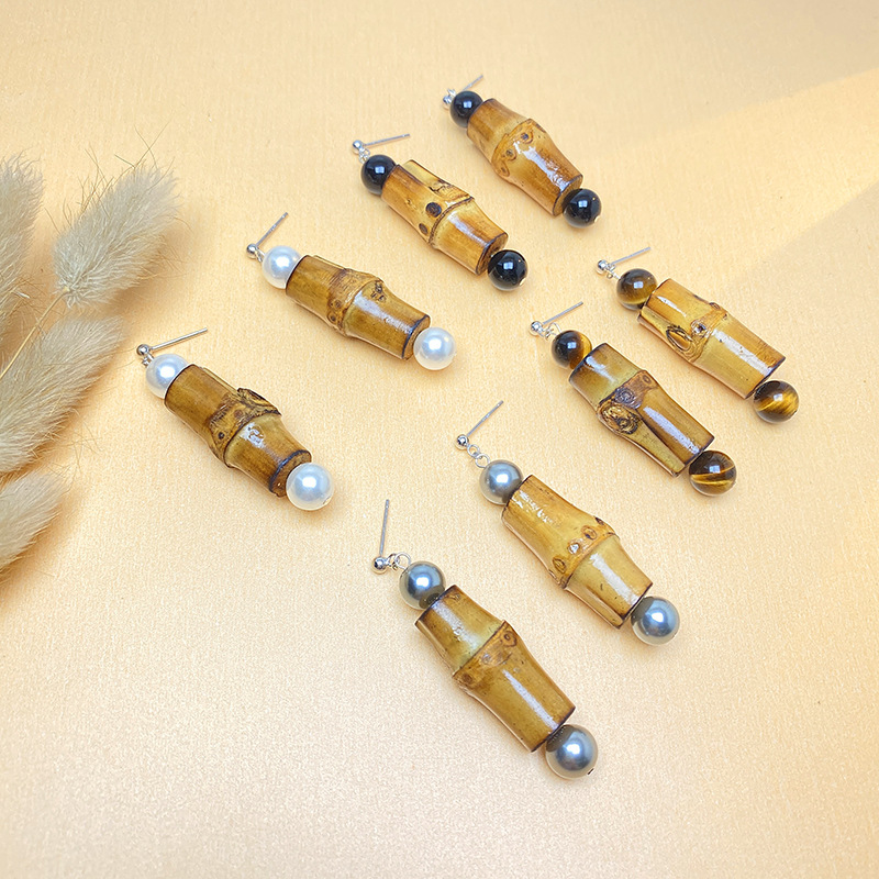 Silver Niche Design Earrings - Ethnic Style with Natural Bamboo Joint for Women - Image 5