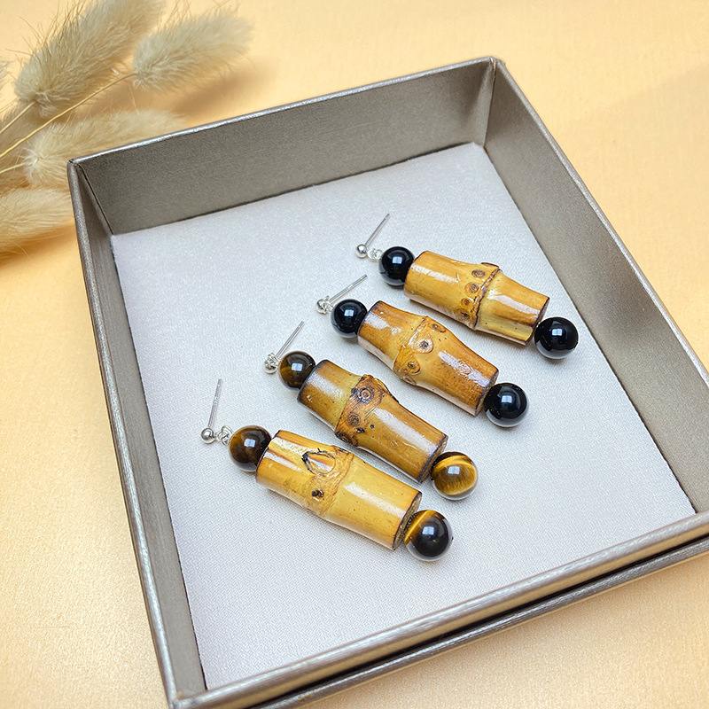 Silver Niche Design Earrings - Ethnic Style with Natural Bamboo Joint for Women - Image 6