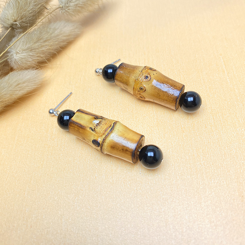 Silver Niche Design Earrings - Ethnic Style with Natural Bamboo Joint for Women - Image 8