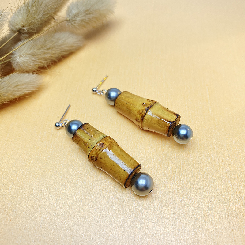 Silver Niche Design Earrings - Ethnic Style with Natural Bamboo Joint for Women - Image 11