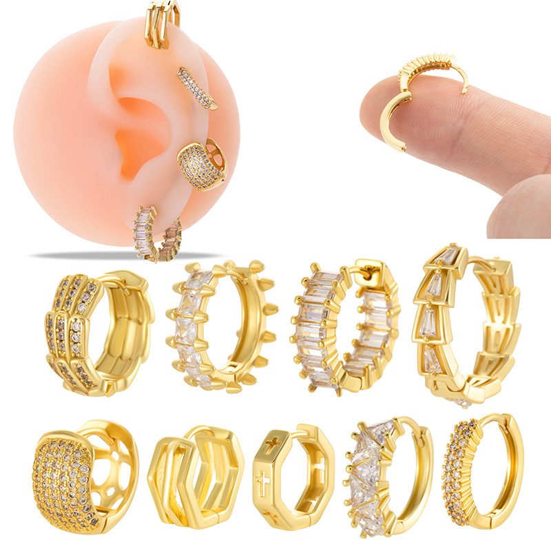 Copper Inlaid Zircon Single Cartilage Ear Studs - Stylish & Unique - Image 9