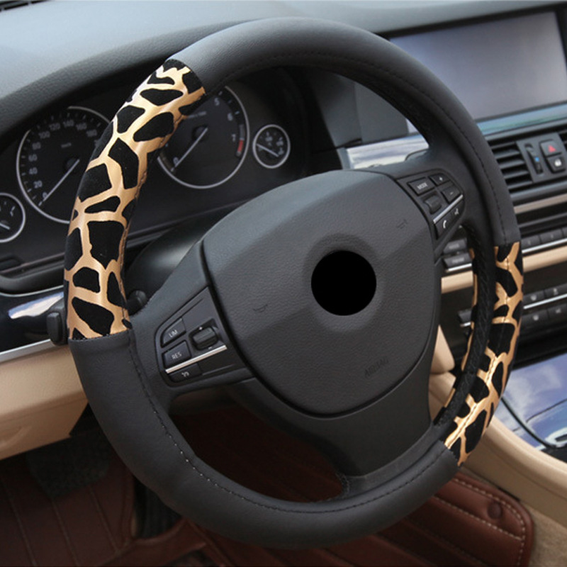 Chic Leopard Print Leather Steering Wheel Cover for Ladies with White Inner Ring - Image 6