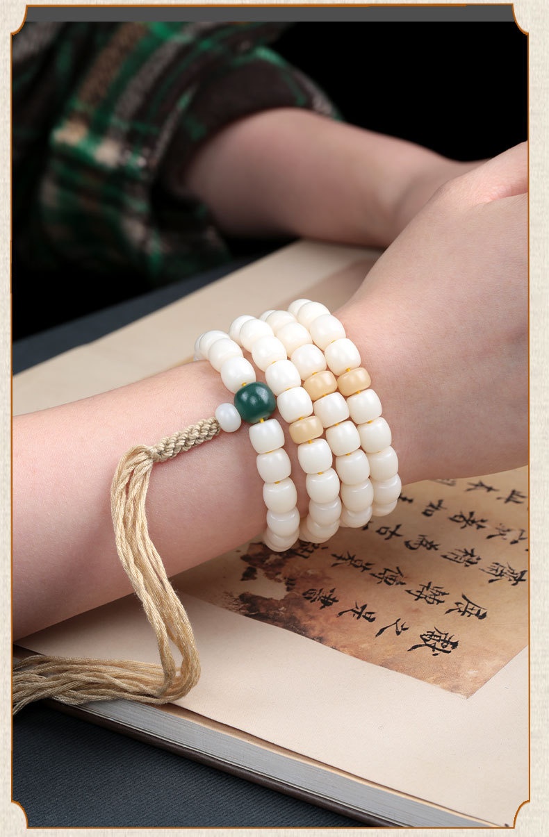 Natural White Jade Bodhi Root 108 Prayer Beads Bracelets for Mindfulness - Image 2