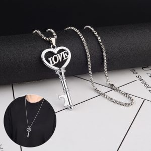 Stainless Steel Sweet Heart Key Pendant Necklaces - Korean Fashion Choker Chain Jewelry Gifts for Women