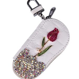 Stylish Car Key Case with Diamonds and Roses - Cute & Creative Female Fashion Protection Cover