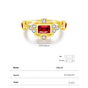 S925 Silver Light Luxury Pigeon Blood Red Gem Garland Ring - Fashionable Design