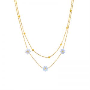 Stainless Steel Fashion Jewelry Set: Double Layer Daisy Flower Necklace & Earrings
