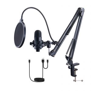 VEVOR USB Microphone Kit - 192kHz/24-bit Professional Condenser Mic with Boom Arm, Pop Filter, Shock Mount, Mute Button, and Headphones Jack for Podcasting, Gaming, Singing, and Streaming