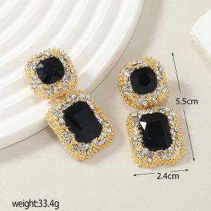 Luxury Crystal Stud Earrings - Series Geometric Square Water Drop Design