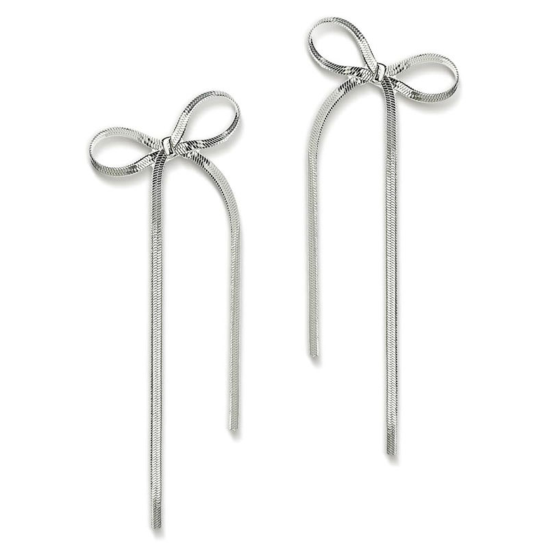 Wholesale Stainless Steel Jewelry - Hypoallergenic 18k Gold Plated Non-tarnish Herringbone Bow Earrings with Ribbon Bowknot Design - Image 6