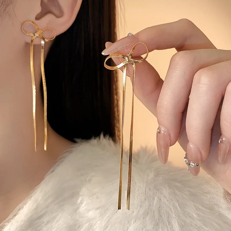 Wholesale Stainless Steel Jewelry - Hypoallergenic 18k Gold Plated Non-tarnish Herringbone Bow Earrings with Ribbon Bowknot Design - Image 8