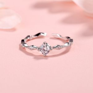 Niche Design Cold Wind Rhombus Zircon Open Adjustable Index Finger Ring