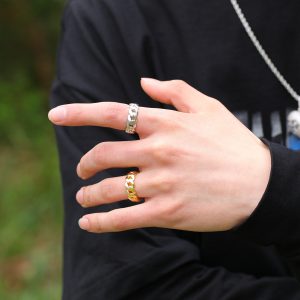 Stylish Glossy Cuban Link Chain Ring for Hip Hop Couples