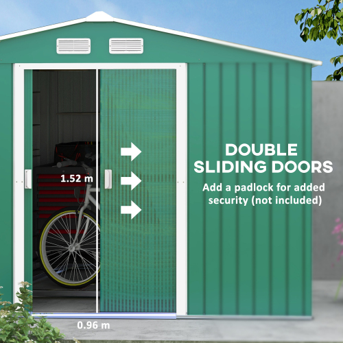Outsunny 9 X 6ft Metal Garden Shed - Durable Outdoor Storage Tool House with Ventilation Slots, Foundation Kit, and Secure Lockable Double Doors in Green - Image 3