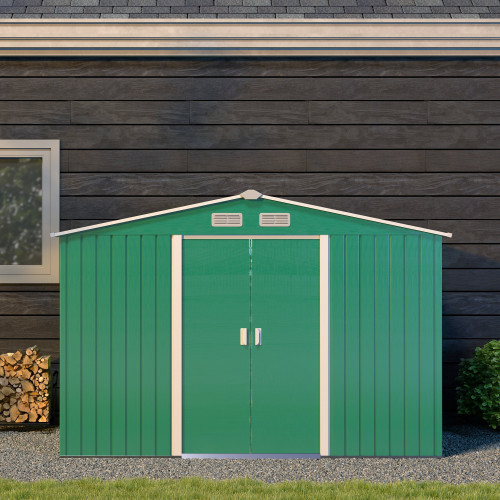Outsunny 9 X 6ft Metal Garden Shed - Durable Outdoor Storage Tool House with Ventilation Slots, Foundation Kit, and Secure Lockable Double Doors in Green - Image 7