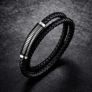 Stylish Vintage Cowhide Double Bracelet for a Classic Look