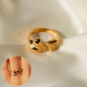 Stainless Steel Asymmetric Heart-Shaped Open Rings - Perfect Romantic Valentine's Day Jewelry Gifts for Women Fashion