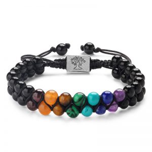 Stylish 6mm 7 Chakra Stone Bead Yoga Meditation Bracelet - Healing Crystal Double Layer Natural Gemstone Beaded Anxiety Bracelets for Women