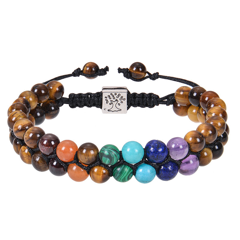 Stylish 6mm 7 Chakra Stone Bead Yoga Meditation Bracelet - Healing Crystal Double Layer Natural Gemstone Beaded Anxiety Bracelets for Women - Image 3