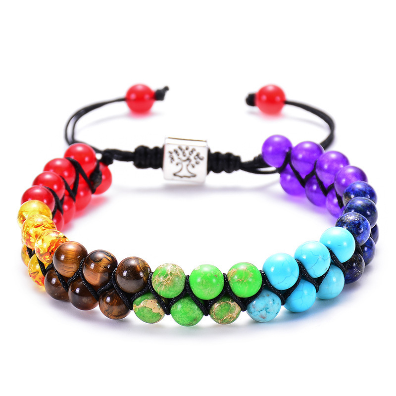 Stylish 6mm 7 Chakra Stone Bead Yoga Meditation Bracelet - Healing Crystal Double Layer Natural Gemstone Beaded Anxiety Bracelets for Women - Image 6