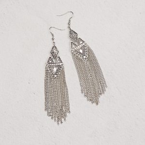 Stylish Korean Long Tassel Geometric Rhombus Earrings with Elegant Design