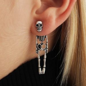 Spooky Halloween Skull Earrings - Detachable Human Skeleton Studs for Festive Style