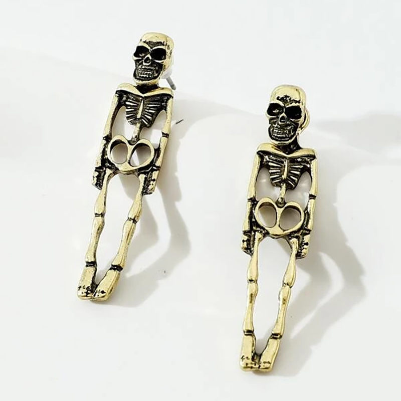 Spooky Halloween Skull Earrings - Detachable Human Skeleton Studs for Festive Style - Image 3