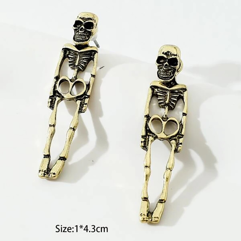 Spooky Halloween Skull Earrings - Detachable Human Skeleton Studs for Festive Style - Image 5
