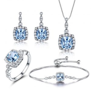 925 Sterling Silver Necklace with Sky Blue Topaz - Stunning Four-Piece Set