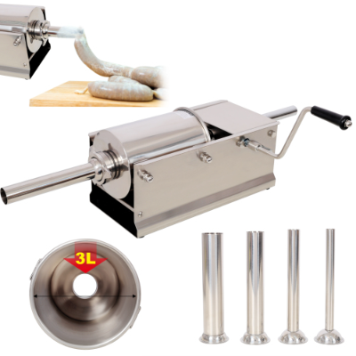 3L 7LBS Stainless Steel Horizontal Sausage Stuffer, Manual Sausage Maker with 4PCS Nozzles for Home & Commercial Use - Image 8