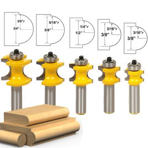 1-5 Piece Bullnose Router Bit Set C3 Carbide 1/2" Shank 12mm Woodworking Cutter