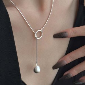 Ins Round Ball Ring Long Necklace - Trendy Women's Sweater Chain Jewelry for Fall & Winter