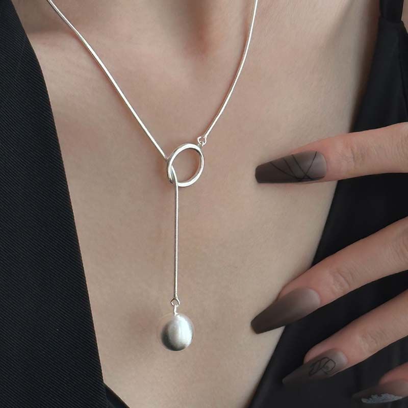 Ins Round Ball Ring Long Necklace - Trendy Women's Sweater Chain Jewelry for Fall & Winter