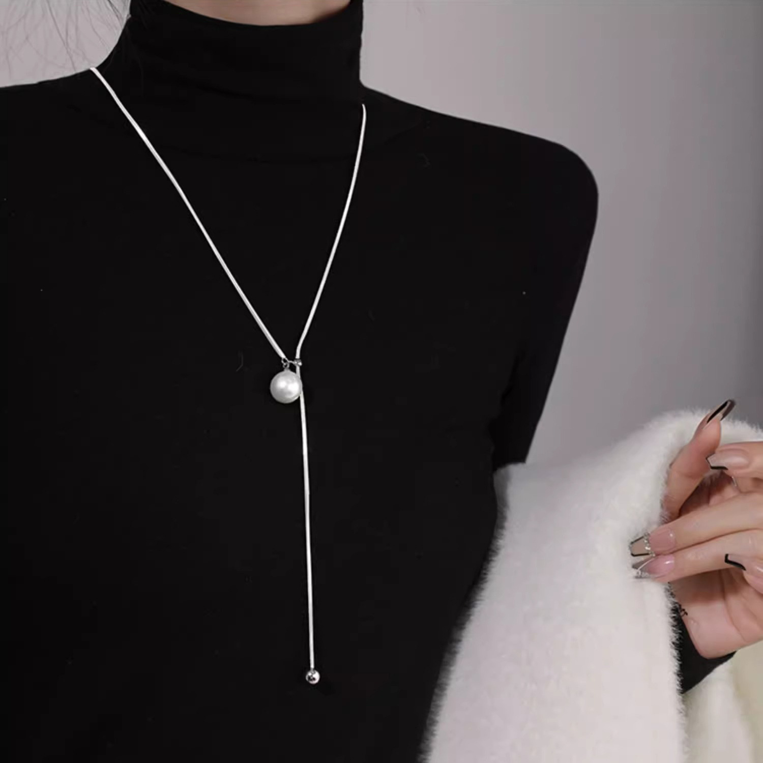 Ins Round Ball Ring Long Necklace - Trendy Women's Sweater Chain Jewelry for Fall & Winter - Image 2