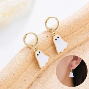 Gold Ghost Huggie Hoop Earrings for Women - Cute Halloween BOO Jewelry