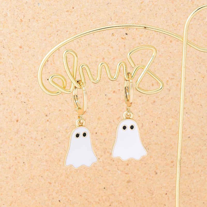 Gold Ghost Huggie Hoop Earrings for Women - Cute Halloween BOO Jewelry - Image 4